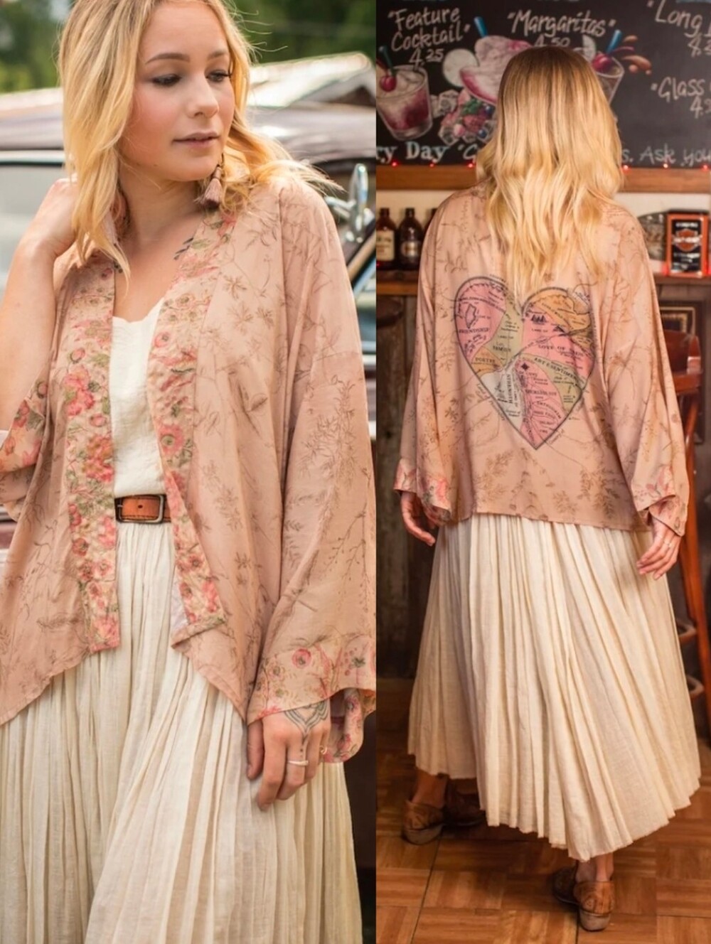 MARKET OF STARS Blush Map Of My Heart Cropped Bamboo Kimono Cardigan